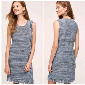 Anthropologie Holding Horses Blue White Fringe Knit Dress L nwt